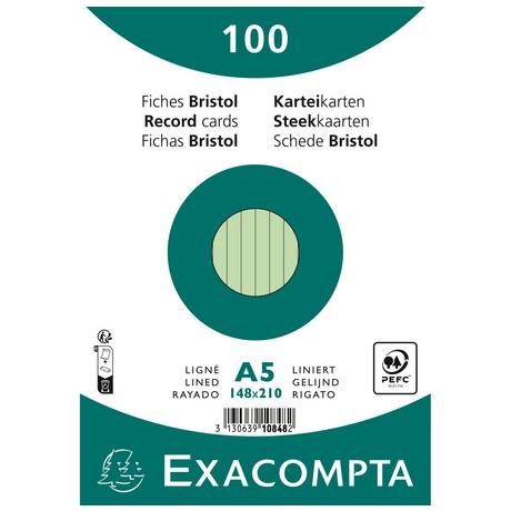 Exacompta Confezione 100 cartoncini bristol a righe non perforati 148x210mm x 10  