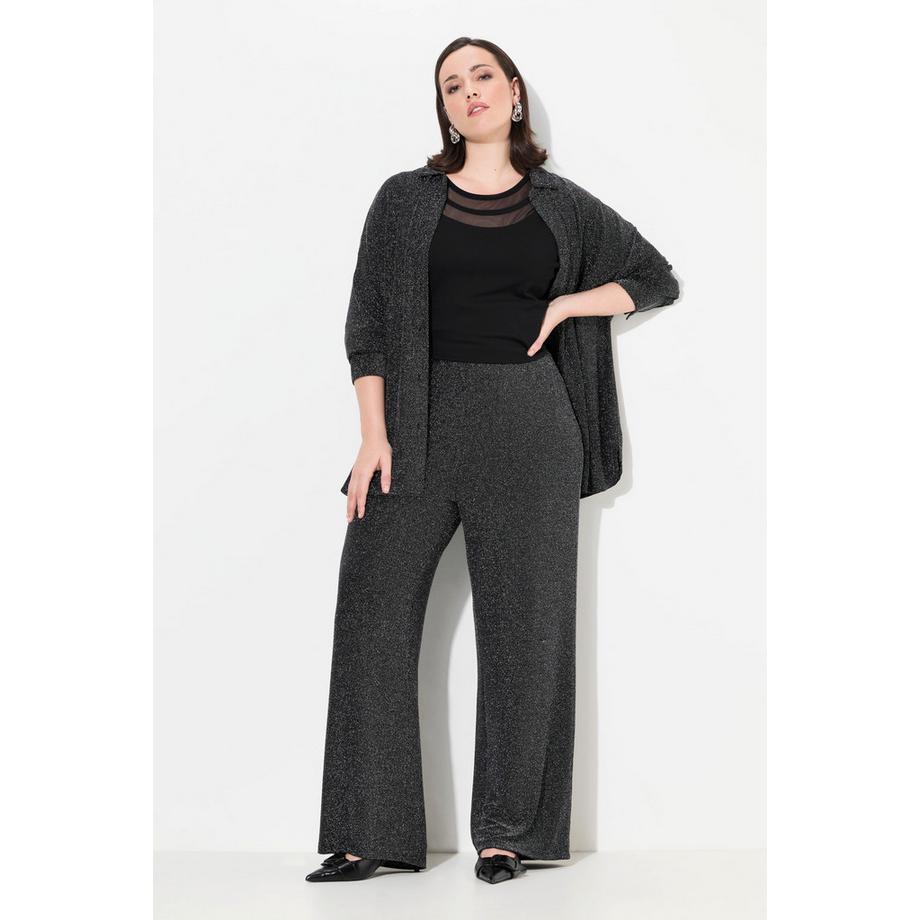 Ulla Popken Pantalon en jersey à paillettes jambe droite  