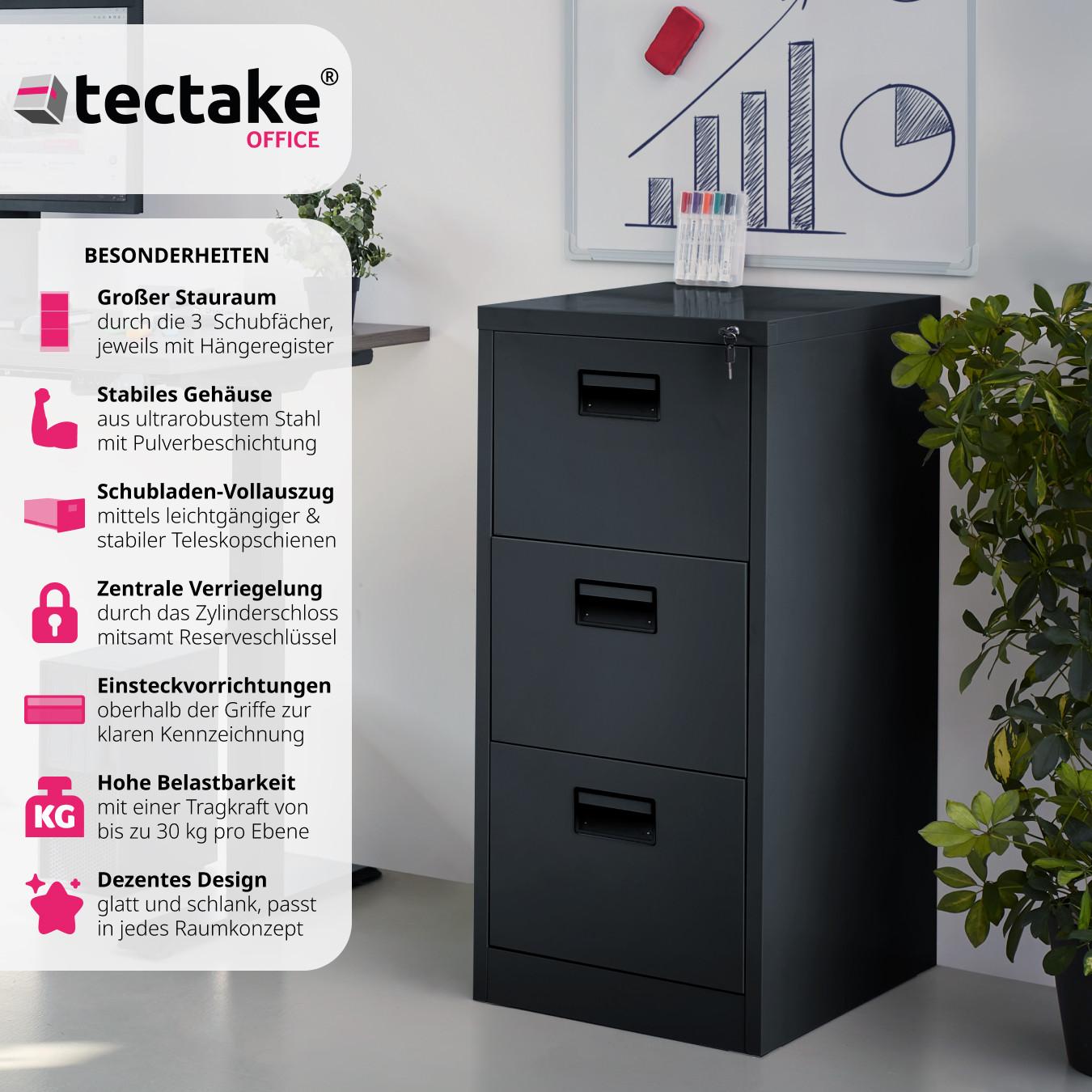 Tectake Armoire métallique de classement avec 3 tiroirs 62,4x46x102,8cm  