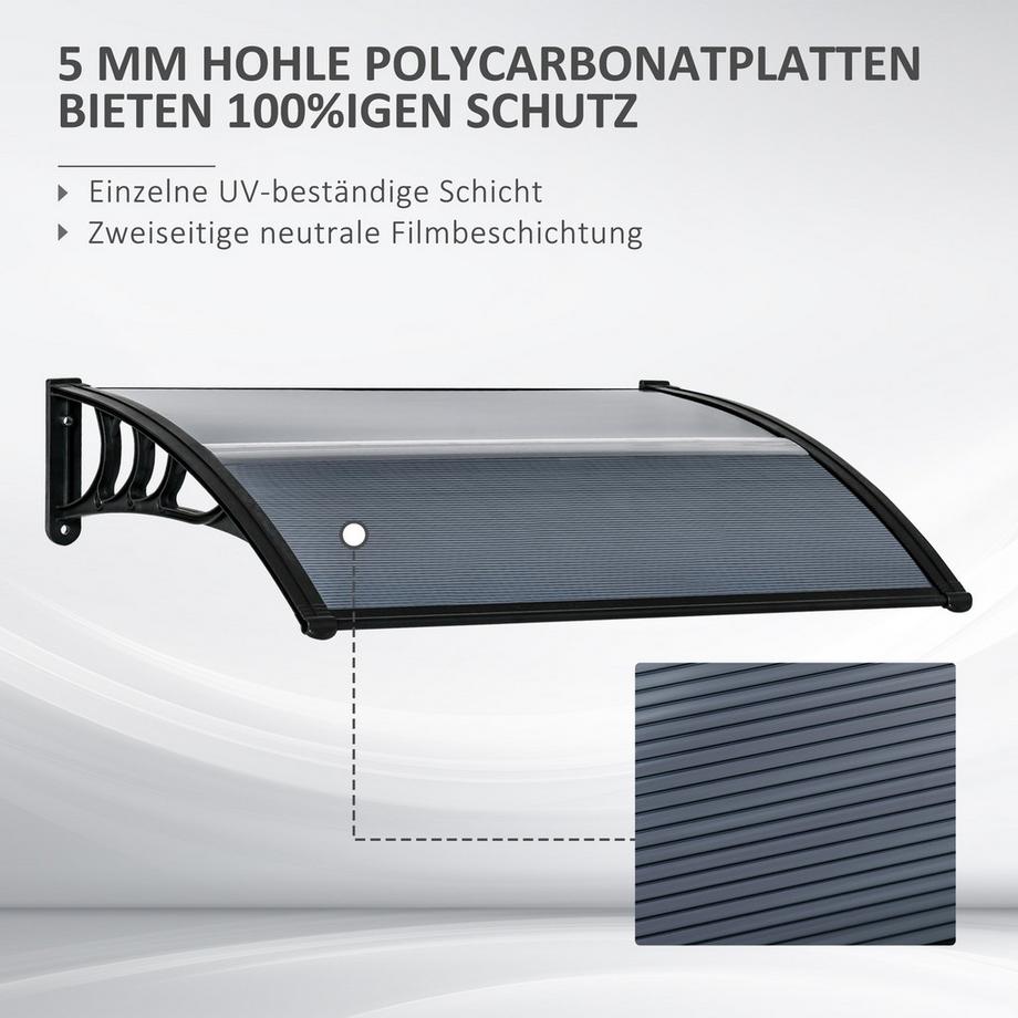 Northio Vordach für Haustür 100 x 75 cm Pultbogenvordach Überdachung aus Aluminium und Polycarbonat Pultvordach mit UV Schutz Haustürvordach für Balkon, Sonnenschutz, Regenschutz, Schwarz  