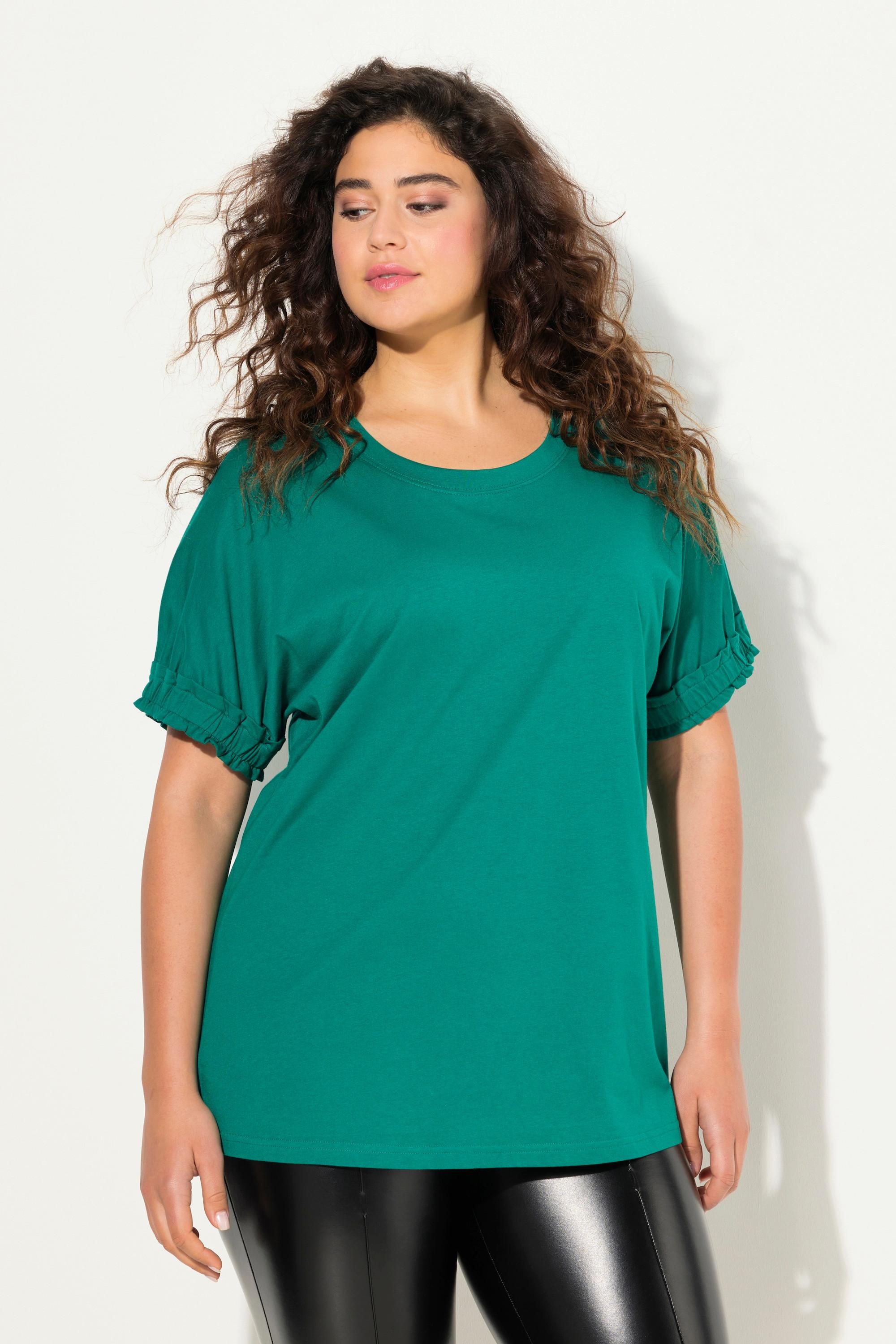 Ulla Popken  T-shirt con modal e mezze maniche con ruche 