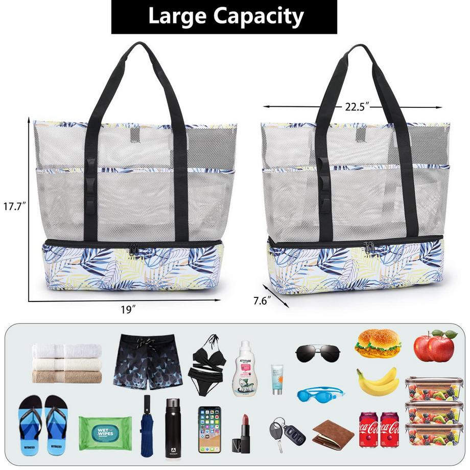 Only-bags.store  Mesh Beach Bag Large Foldable mit wasserdichter Kühltasche 