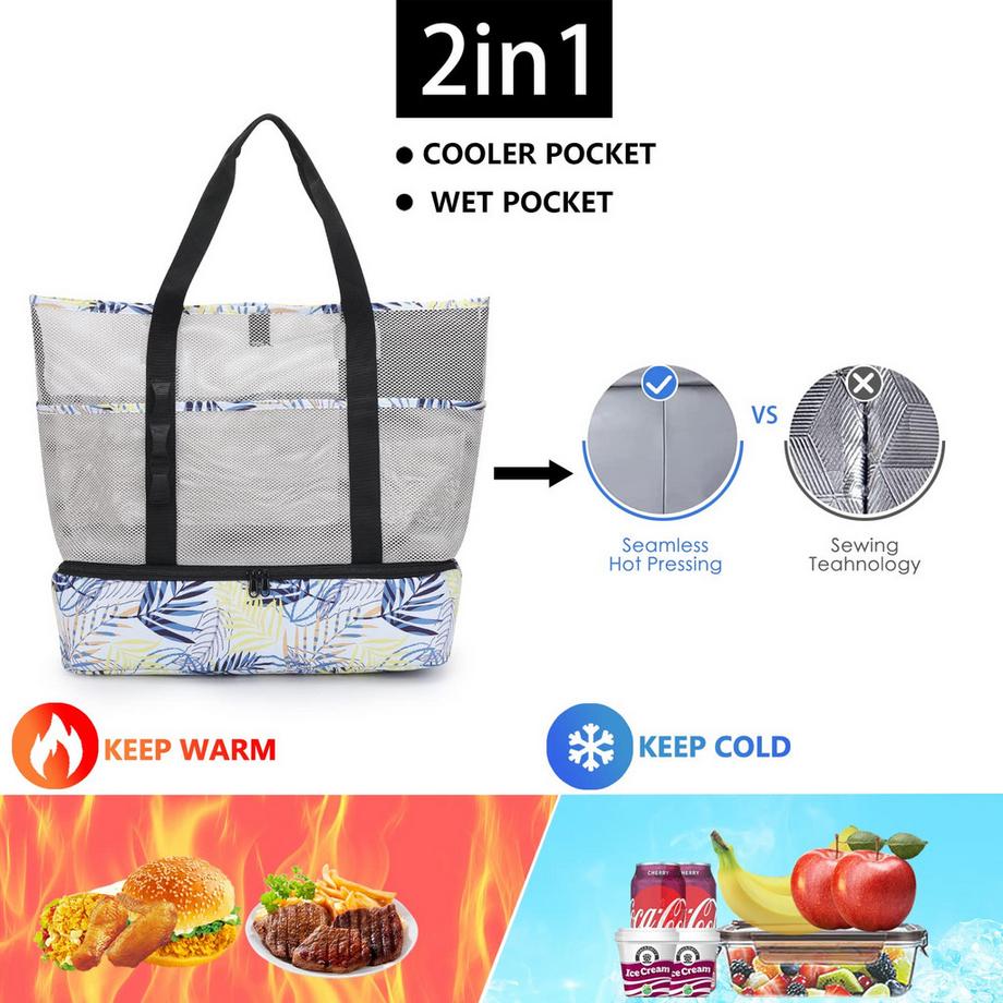 Only-bags.store  Mesh Beach Bag Large Foldable mit wasserdichter Kühltasche 