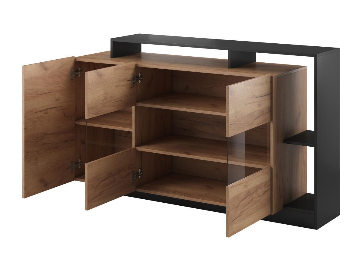 Vente-unique Buffet 3 portes et 3 niches avec LEDs - Coloris : Naturel et anthracite - IDESIA  