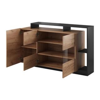 Vente-unique Buffet 3 portes et 3 niches avec LEDs - Coloris : Naturel et anthracite - IDESIA  