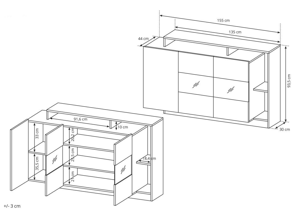 Vente-unique Buffet 3 portes et 3 niches avec LEDs - Coloris : Naturel et anthracite - IDESIA  