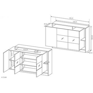 Vente-unique Buffet 3 portes et 3 niches avec LEDs - Coloris : Naturel et anthracite - IDESIA  