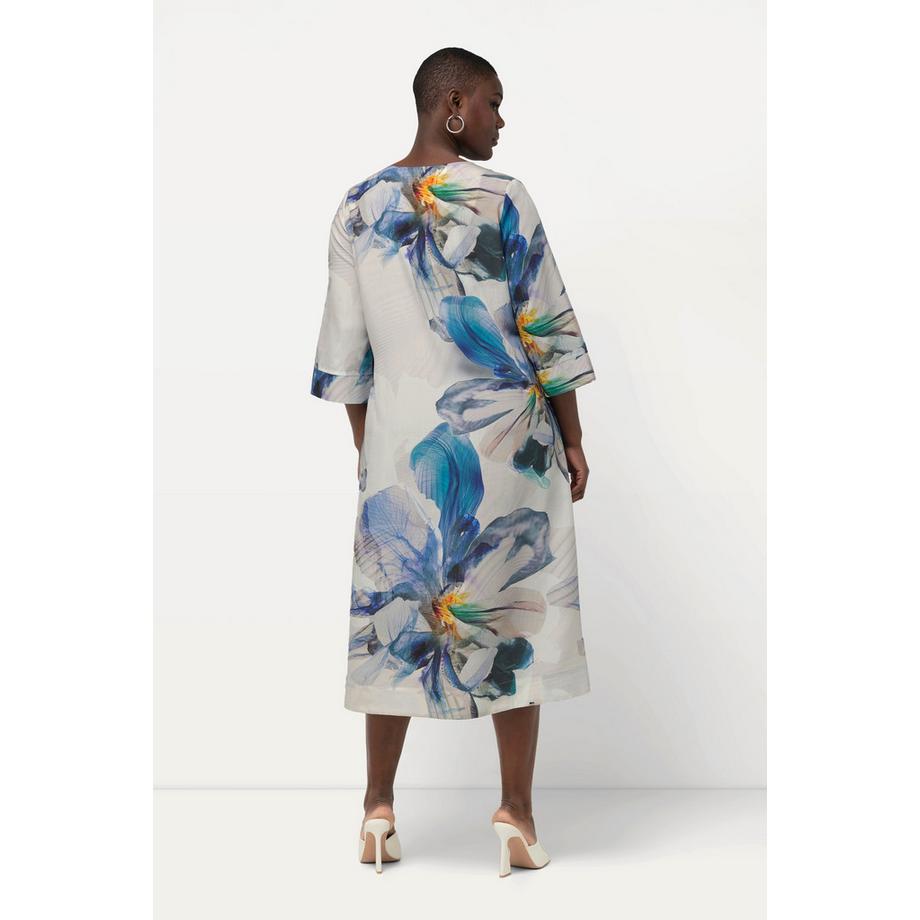 Ulla Popken Midikleid A-Linie V-Ausschnitt 3/4-Arm  