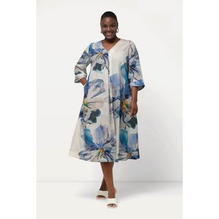 Ulla Popken Abito Midi Taglio Svasato Scollo a V Maniche 3/4  