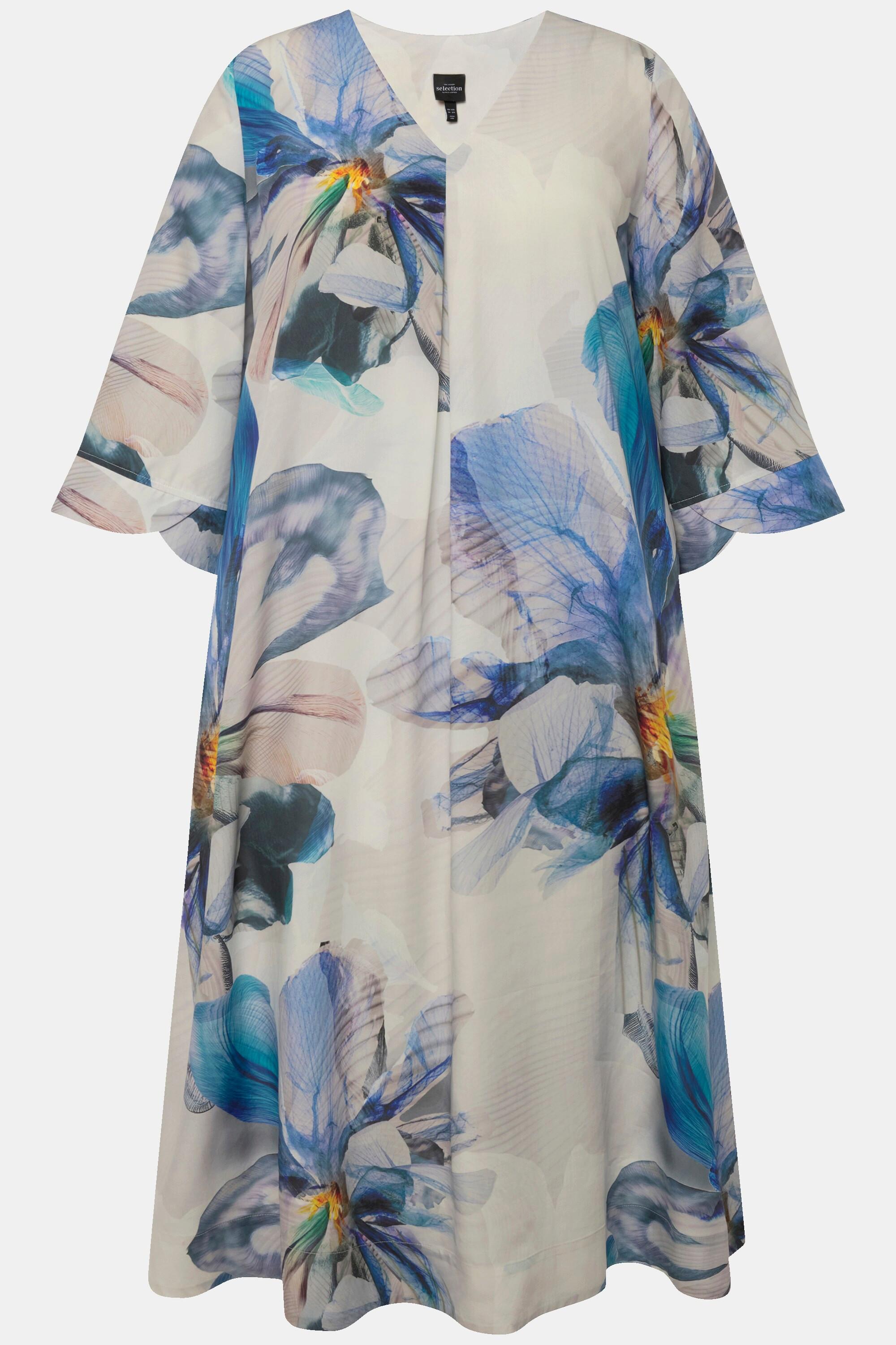 Ulla Popken Abito Midi Taglio Svasato Scollo a V Maniche 3/4  