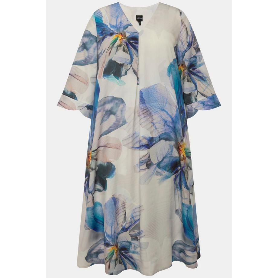 Ulla Popken Midikleid A-Linie V-Ausschnitt 3/4-Arm  