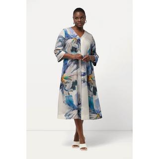 Ulla Popken Abito Midi Taglio Svasato Scollo a V Maniche 3/4  