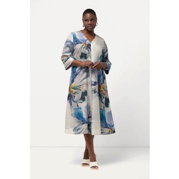 Robe midi coupe trapèze avec décolleté en V et manches 3/4