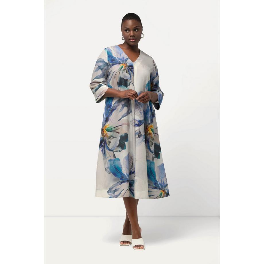 Ulla Popken Midikleid A-Linie V-Ausschnitt 3/4-Arm  