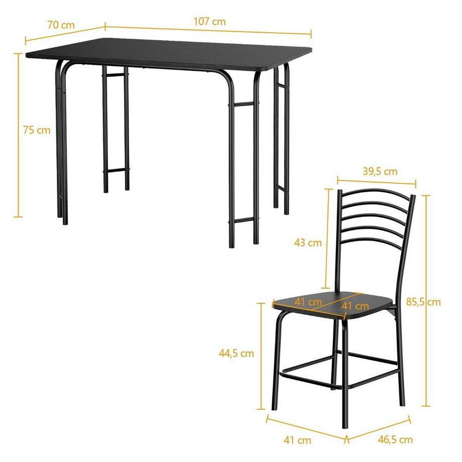 Northix  5 teiliges Esstisch Set rechteckiger Küchentisch mit 4 Stühle Essgruppe Metallrahmen Sitzgruppe Esszimmertisch 4 Personen platzsparend Schwarz 