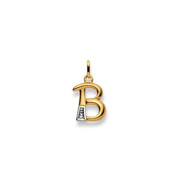 Pendentif Lettre B bicolore or jaune/blanc 750 diamant 0.01.00ct. 21x12mm