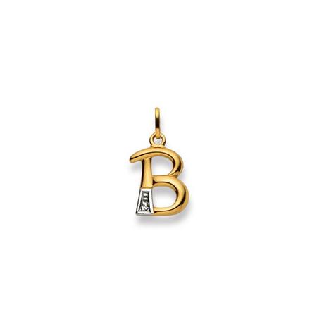 MUAU Schmuck  Anhänger Buchstabe B Bicolor Gelb-/Weissgold 750 Diamant 0.01.00ct. 21x12mm 