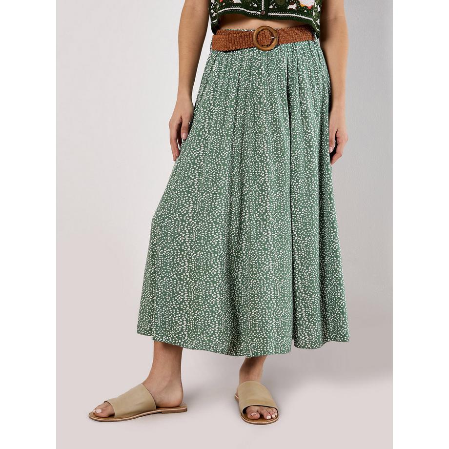 Gepunkteter Maxirock mit Gürtel