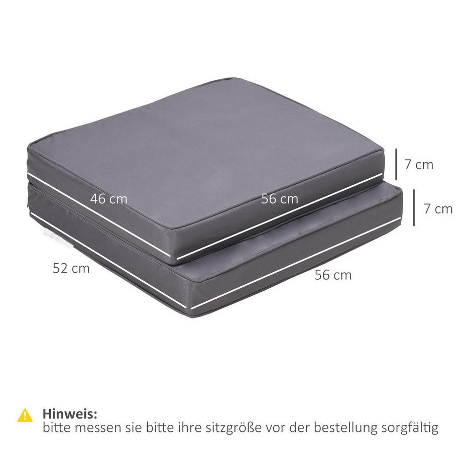 Northio Lot de 2 coussins d'assise, coussins de chaise 56 x 52 cm avec fermeture éclair, housse en tissu, rembourrage de 7 cm d'épaisseur, coussins d'assise lavables pour la maison, le jardin, la voiture, le bureau, le canapé, les chaises, gris clair  