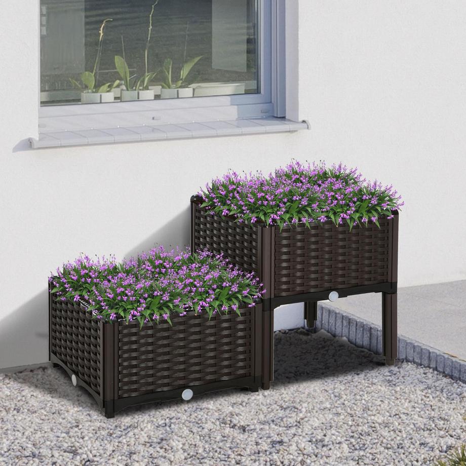 Northio Jardinière Surélevée Double Aspect Rotin Avec Trous De Drainage, Pp, Marron, 80 X 40 X 44 Cm  
