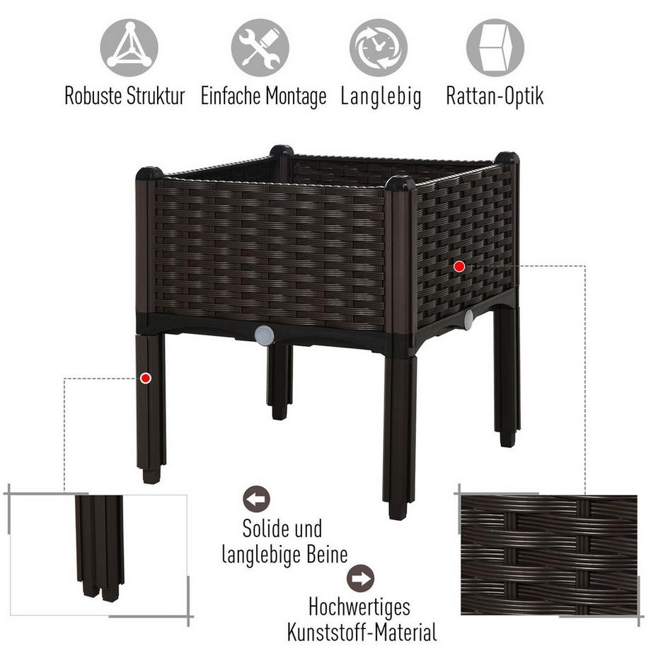 Northio Jardinière Surélevée Double Aspect Rotin Avec Trous De Drainage, Pp, Marron, 80 X 40 X 44 Cm  