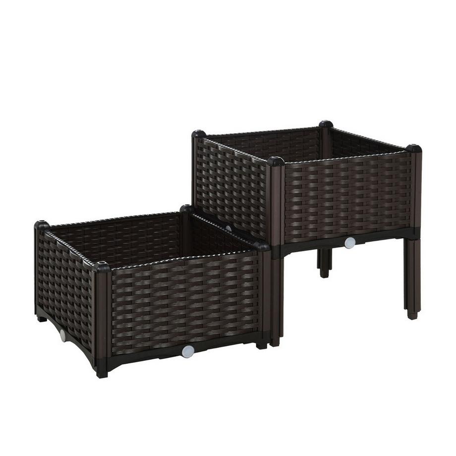 Jardinière Surélevée Double Aspect Rotin Avec Trous De Drainage, Pp, Marron, 80 X 40 X 44 Cm