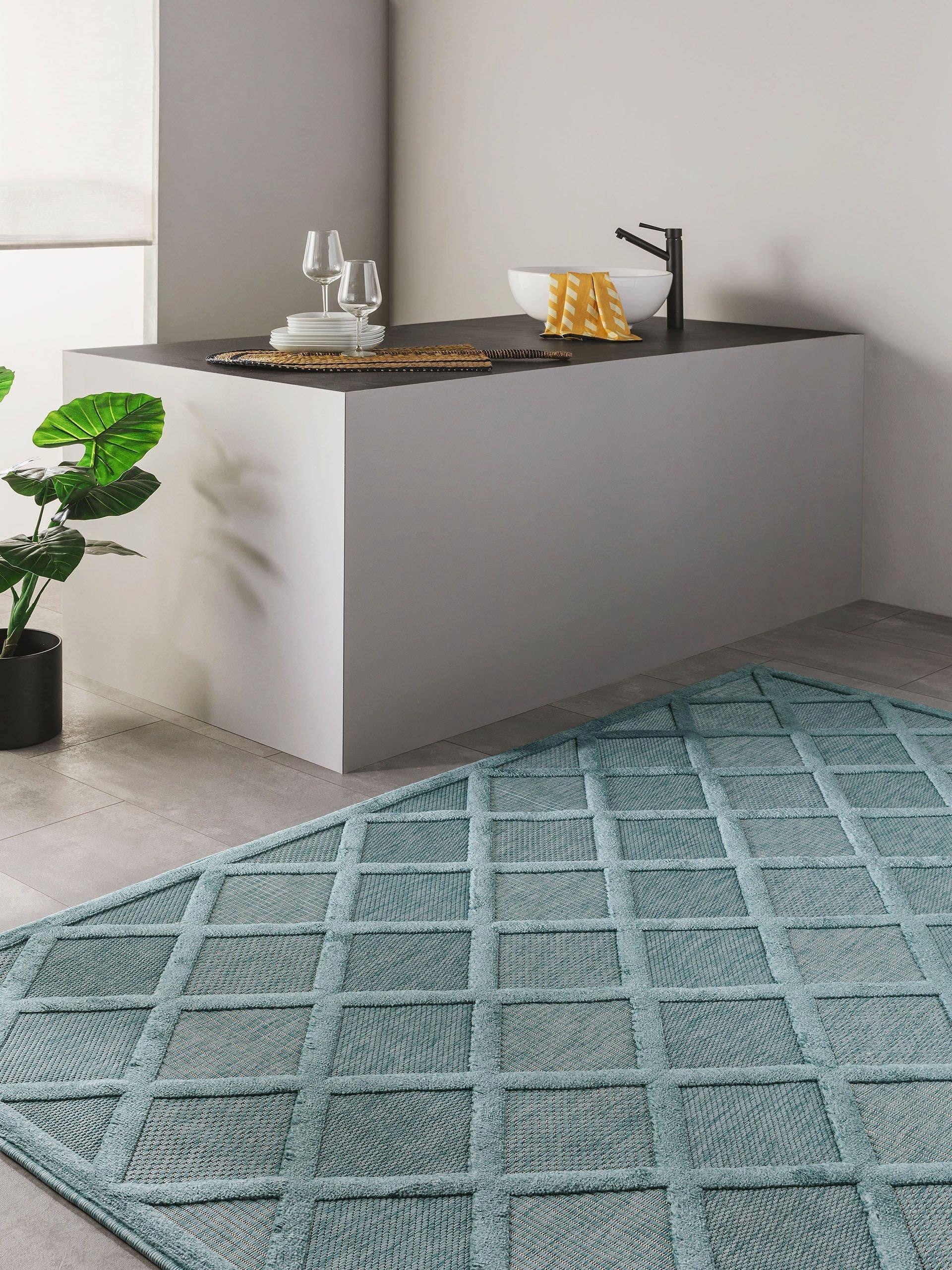 Benuta Tapis d'extérieur & intérieur Bonte Turquoise  