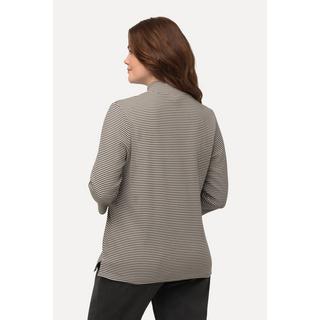 Ulla Popken  Maglia slim di cotone biologico a righe con collo alto e maniche a 3/4 