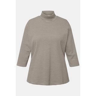 Ulla Popken  Maglia slim di cotone biologico a righe con collo alto e maniche a 3/4 