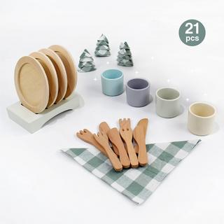 Activity-board  Holzgeschirrset Kinderspielküche Zubehör Kinderküchenset Geschenk Rollenspiel Spielzeug 