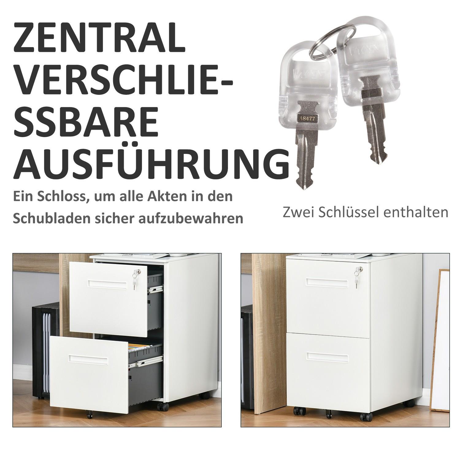 Northio Classeur À Roulettes Avec 2 Tiroirs, Verrouillable, Roulettes, A4, Acier  