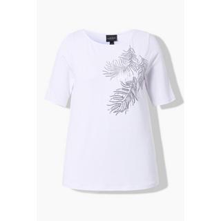 Ulla Popken  T-shirt manches courtes et décolleté bateau, feuille avec paillettes 