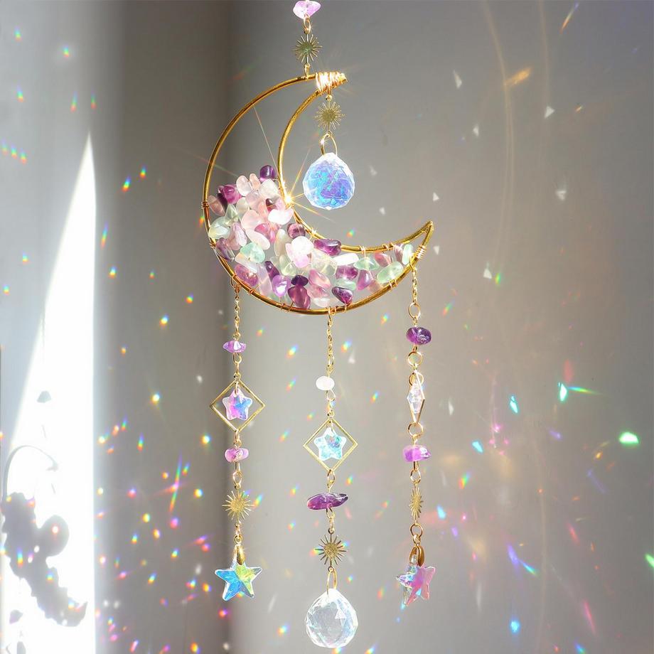 Sonnenfänger Kristall Fenster, Mond Anhänger Dekoration, Fenster Dekoration hängen, Regenbogen Sonnenfänger Kristall, Regenbogen Anhänger