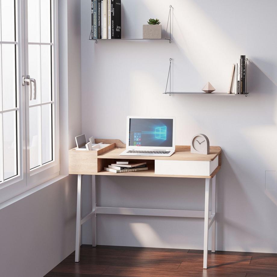 Northio Bureau Avec Compartiments De Rangement Bureau D'Ordinateur Table De Bureau Polyvalente Avec Plateau Large À Tiroirs  