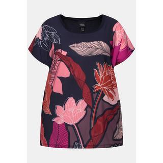 Ulla Popken  Shirtbluse, Blüten, Oversized, Rundhals, Halbarm 