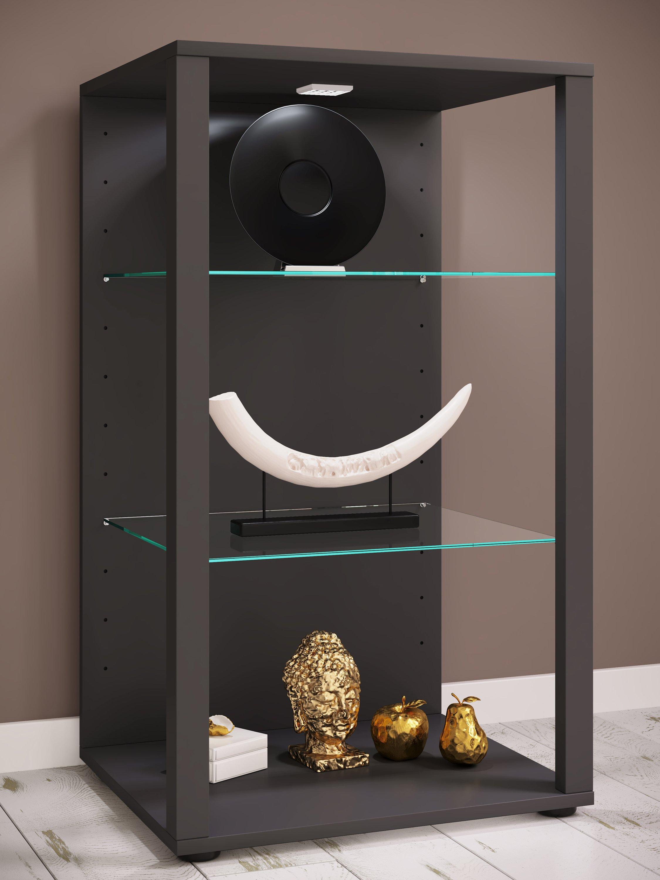 VCM Glasvitrine stehend | Vitrine Glas mit ESG-Sicherheitsglas | Maße ca .H. 90 x B. 52 x T. 44 cm | Standvitrine Glas | Modern und platzsparend | Glas  