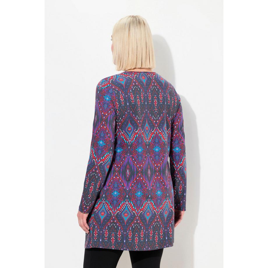 Ulla Popken Gemustertes A-Linien Longshirt Carree-Ausschnitt Langarm  