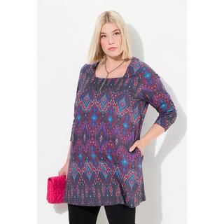 Ulla Popken  Longshirt, gemustert, A-Linie, Carree-Ausschnitt, Langarm 