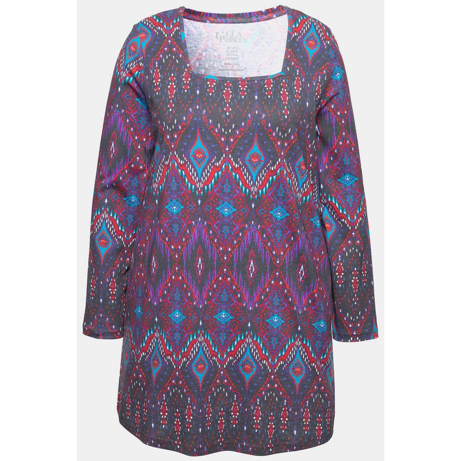 Ulla Popken Gemustertes A-Linien Longshirt Carree-Ausschnitt Langarm  