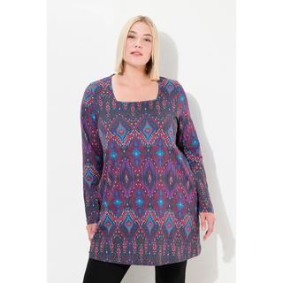 Ulla Popken  Longshirt, gemustert, A-Linie, Carree-Ausschnitt, Langarm 