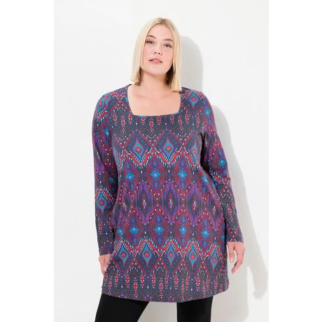 Ulla Popken  Longshirt, gemustert, A-Linie, Carree-Ausschnitt, Langarm 