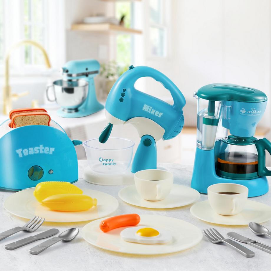 Activity-board  Küchenzubehörset für Kinder, Spielzeug für die Küche, Kaffeemaschine, Mixer, Toaster mit realistischen Lichtern und Geräuschen 