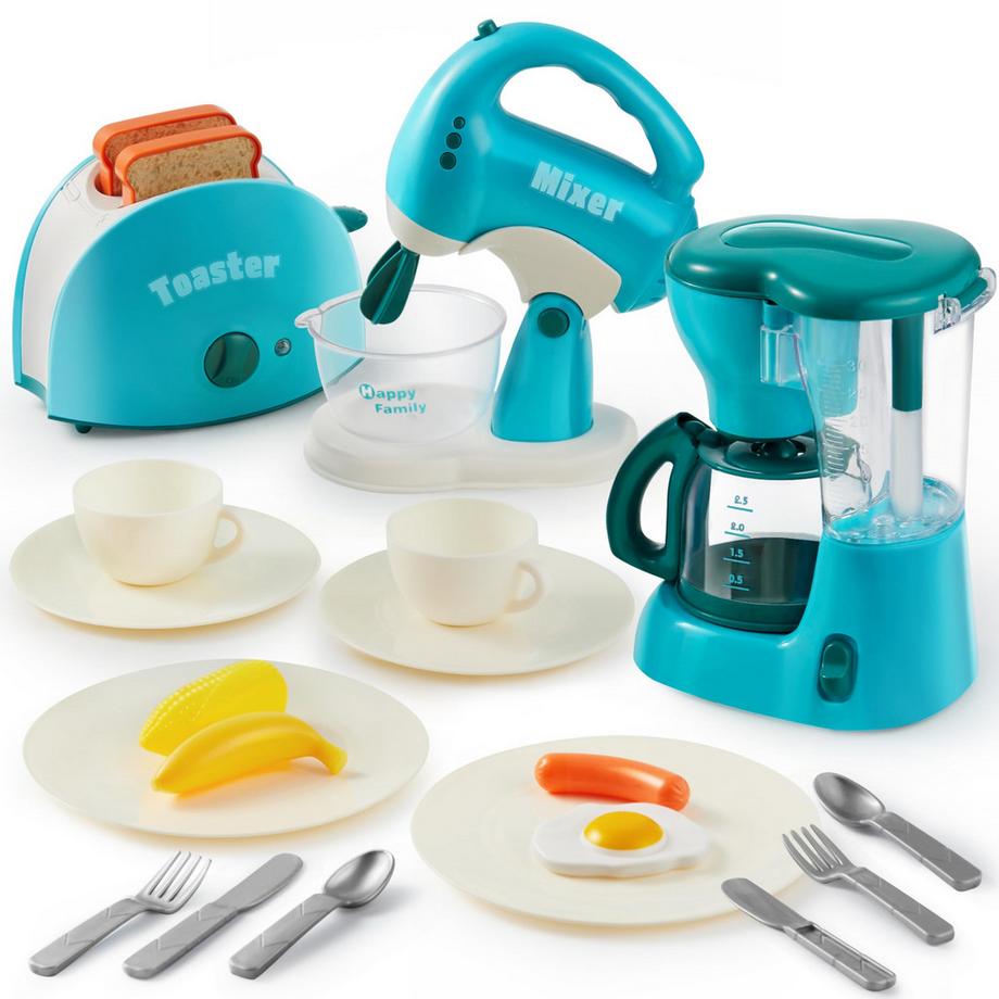 Activity-board  Küchenzubehörset für Kinder, Spielzeug für die Küche, Kaffeemaschine, Mixer, Toaster mit realistischen Lichtern und Geräuschen 