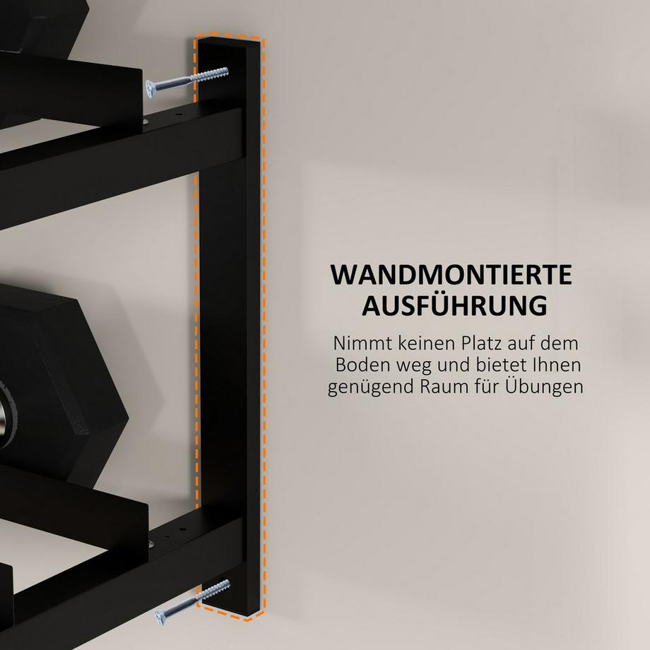 Northio  Support D'Haltères Support D'Haltères Mural Avec 2 Étagères, Jusqu'À 70 Kg, Pour Support De Poids Et Kettlebell 