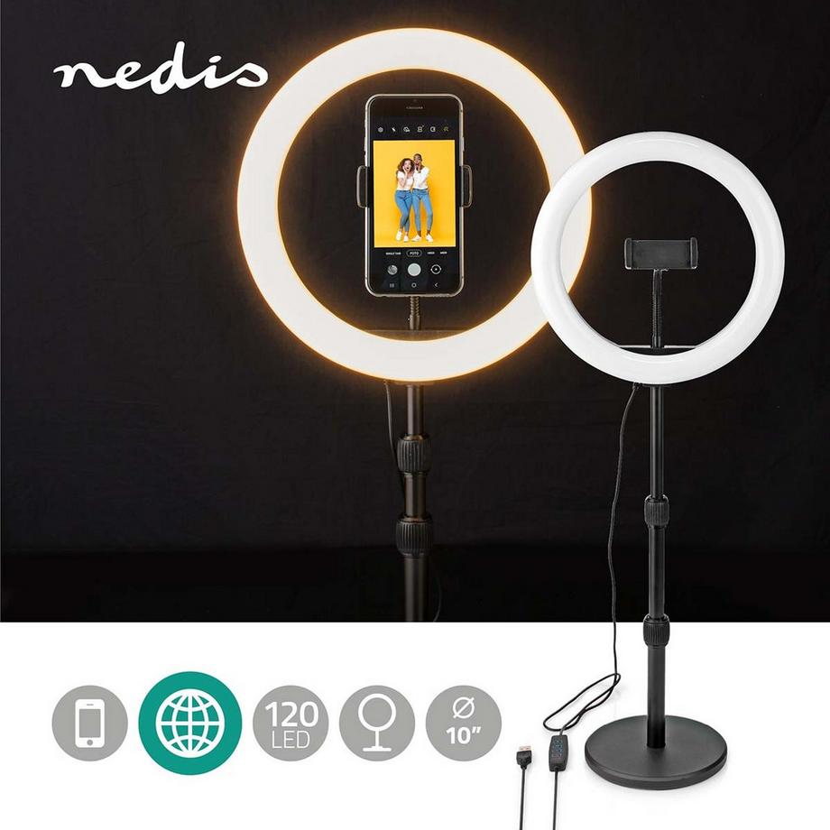Nedis  Ringljus | 10 Zoll | 120 LED's | 2700 - 6700 K | Skrivbord | Svart 