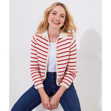 Gestreifte Strickjacke mit Kragen