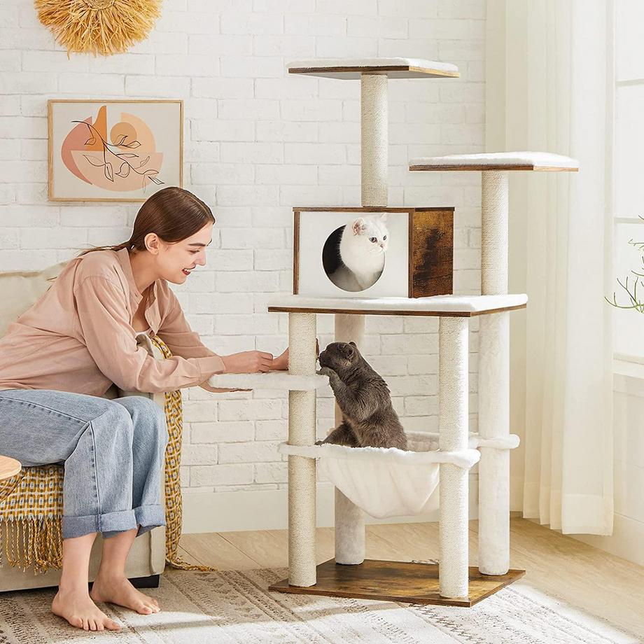 Pricenet  Brauner Vintage-Katzenbaum mit Plüschkissen und Hängematte 