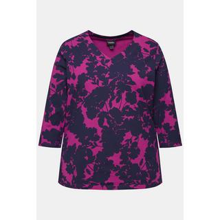 Ulla Popken  T-shirt à fleurs, décolleté en V, manches 3/4 