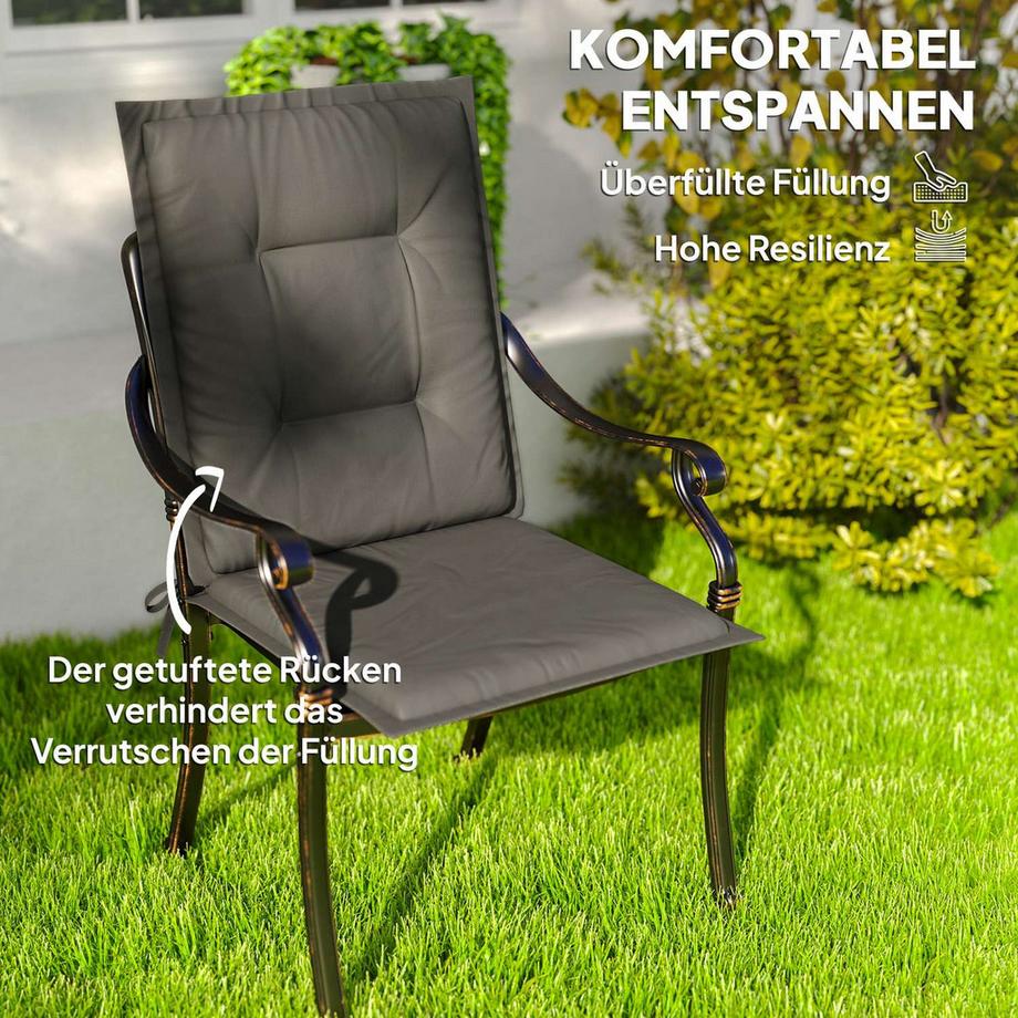 Northio 4er Set Sitzkissen 108 x 50 x 5 cm Stuhlkissen mit Bändern, Outdoor Indoor Sitzauflage, Sitzpolster, Bankpolster für Gartenmöbel, Sitzsthul, Essstuhl, Hellgrau Aosom  