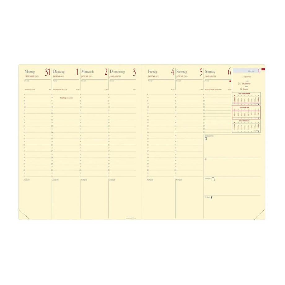 QUO-VADIS Quo Vadis - Agenda - 2025 - Président Prestige - Semainier Planning - Allemand - Soho - Rouge - 13 mois de décembre à décembre - 21x27 cm - Papier Clairefontaine ivoire - Fabrication française  